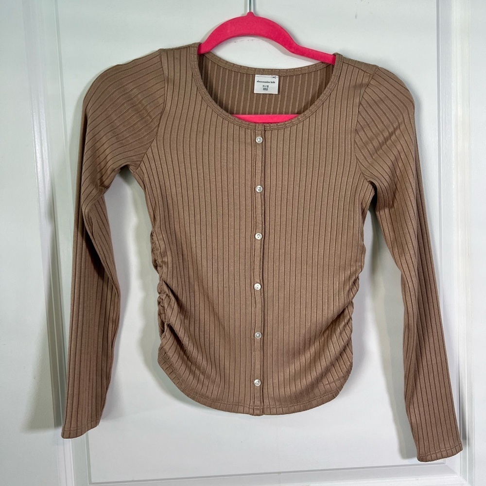 Abercrombie Kids Tan Side Cinched Long Sleeve Ribbed Top size 11/12